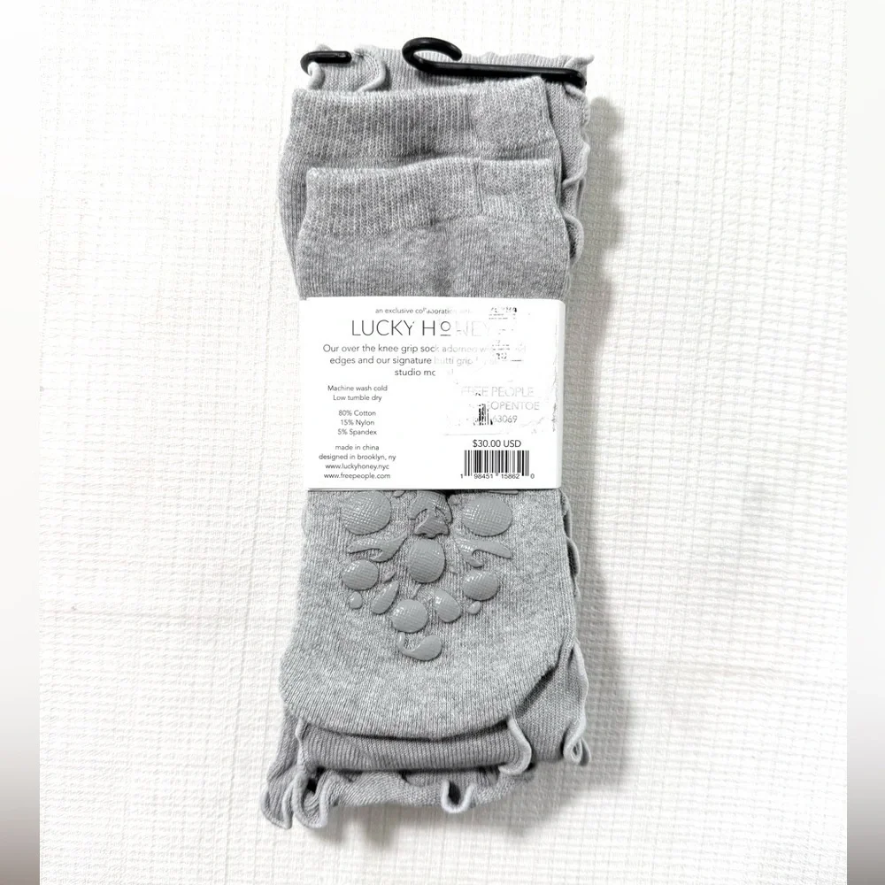 Free People Movement Gray Over The Knee Grip Socks